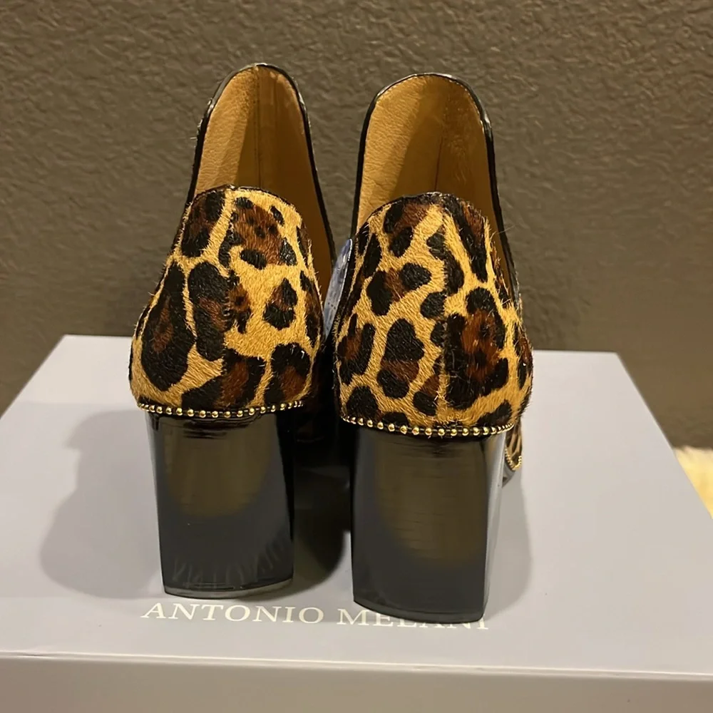 New Antonio Melanie Leopard Print calf hair Ankle Booties slip on - Picture 3 of 9